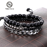 3 Piece Multi-layer Leather Beaded Charm Bracelet