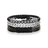 3 Piece Multi-layer Leather Beaded Charm Bracelet