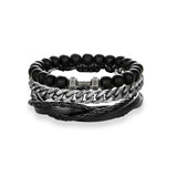 3 Piece Multi-layer Leather Beaded Charm Bracelet
