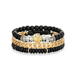 3 Piece Multi-layer Leather Beaded Charm Bracelet