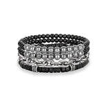 3 Piece Multi-layer Leather Beaded Charm Bracelet