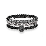 3 Piece Multi-layer Leather Beaded Charm Bracelet