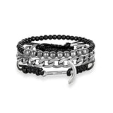 3 Piece Multi-layer Leather Beaded Charm Bracelet