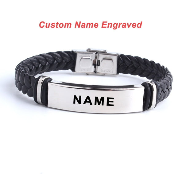 Custom Name Engrave Leather Bracelet